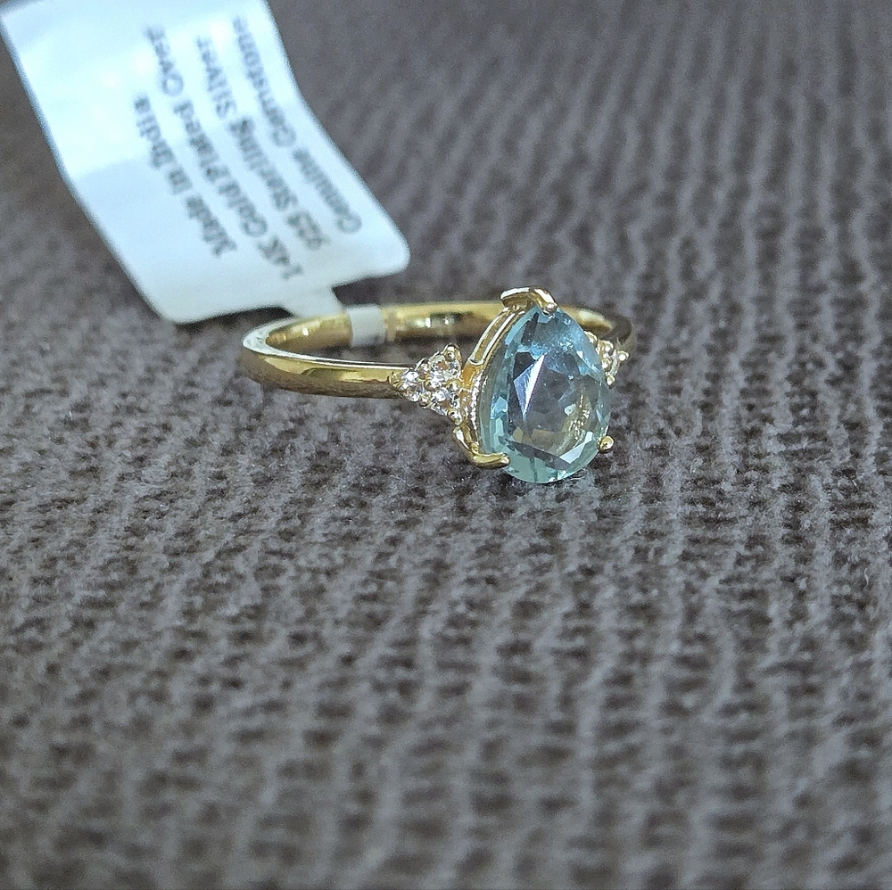 Shivam Green💚 Flourite Teardrop💧 with White Topaz Ring💍 - NWT - Picture 2 of 16